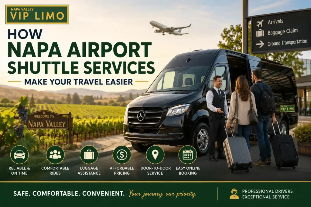 Luxury Napa Valley VIP Limo airport shuttle service vehicle providing comfortable and reliable transportation in Napa Valley