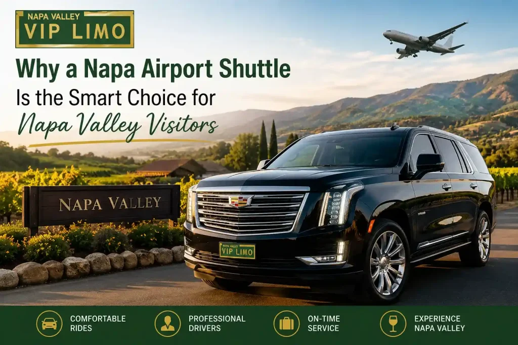 Luxury Napa airport shuttle SUV from Napa Valley VIP Limo providing comfortable airport transportation and car service for Napa Valley visitors.