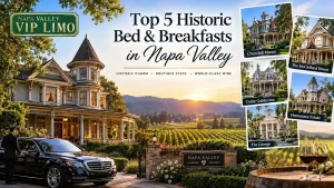 Top 5 historic bed and breakfasts in Napa Valley featuring Victorian mansions, Napa vineyards, luxury limousine service, and Churchill Manor