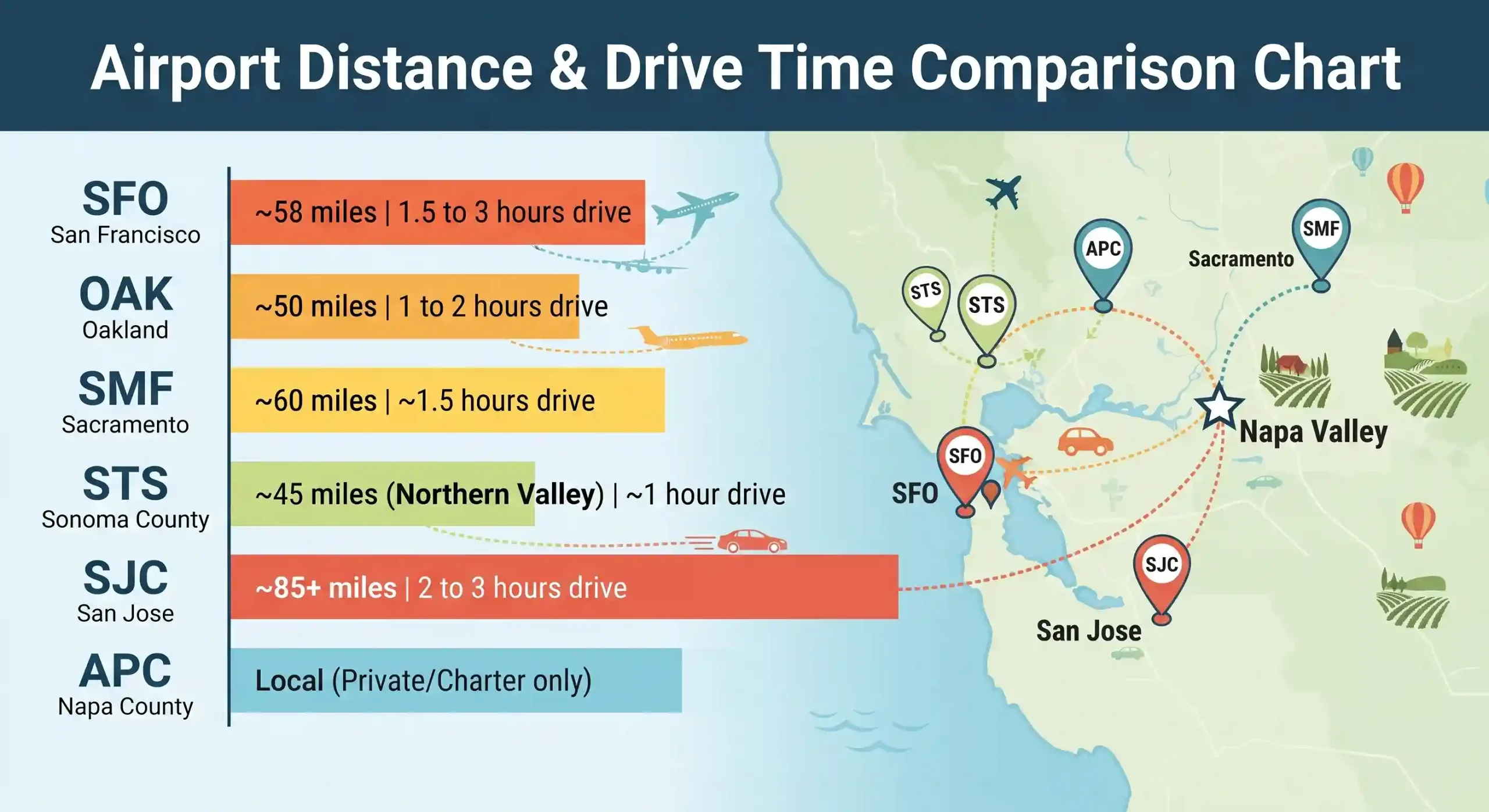 Airport Distance & Drive Time Comparison Chart